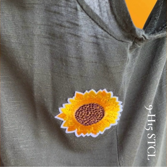 Olive Green Women's Top with Sunflower Detail - Picture 6 of 11